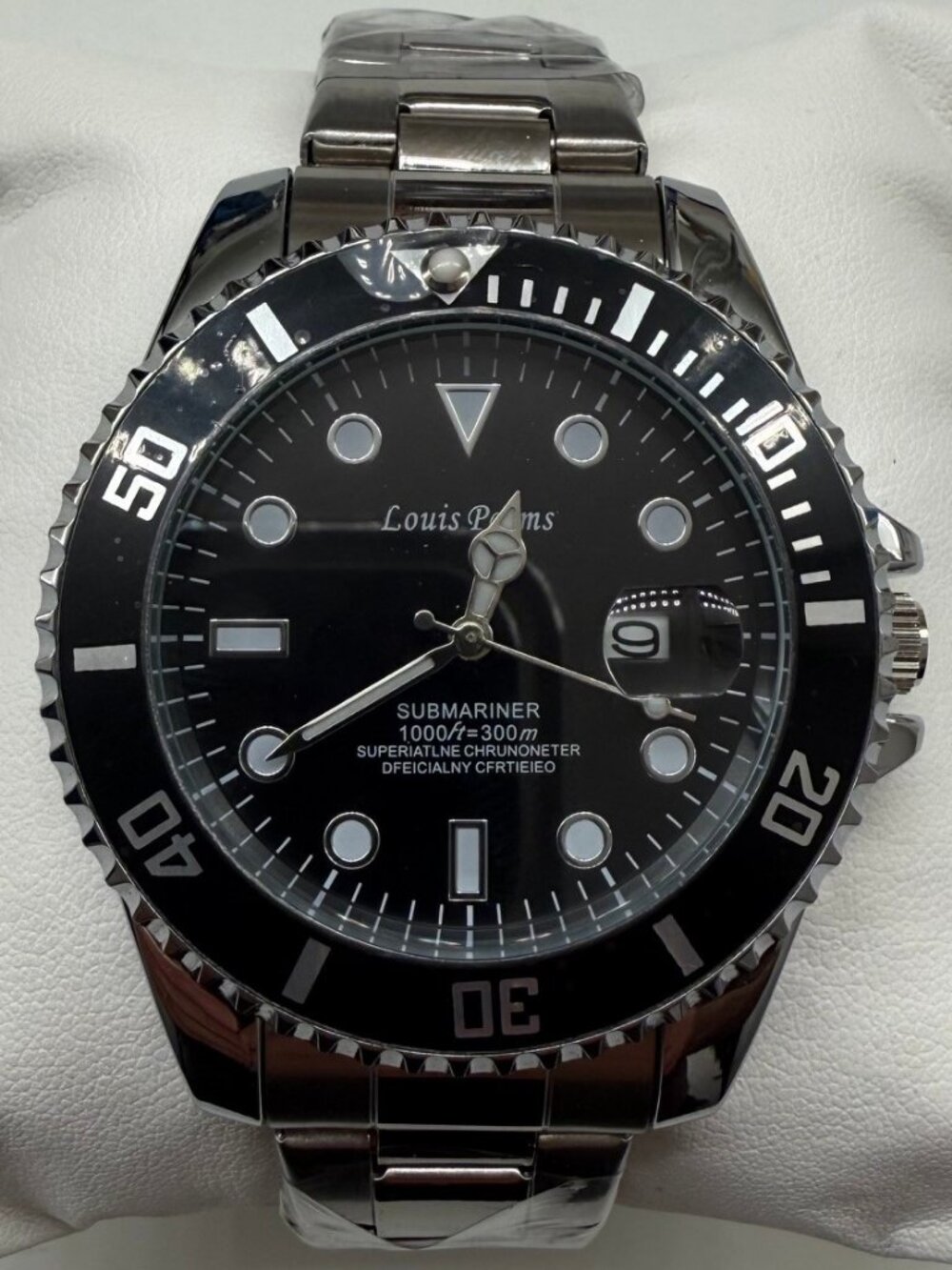 Louis Poems Diver Black Dial Men's Automatic Steel 43mm Date Watch NEW